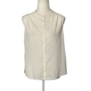 Land n’ Sea White Swiss Dot Sleeveless Button Down Shirt 100% Cotton Sz. M GUC!